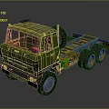Green Heavy Duty Truck Chassis With Muddy Body And Yellow Wheels