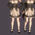 Two Cute Anime Maid Characters With Pink Blue Hair In Classic Outfits Waving Posing