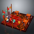 Chinese Style Courtyard Scenery With Red Lanterns Wooden Tables And Decorative Carpet