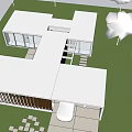 Modern Sales Office Building With Wooden Facade Lush Greenery And Car At Entrance Driveway