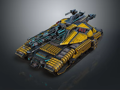 Futuristic Yellow And Blue Armored Tank With Advanced Turret And Track Details 3d model
