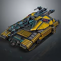 Futuristic Yellow And Blue Armored Tank With Advanced Turret And Track Details