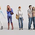 Group of People in Casual Clothing with Various Hairstyles and Standing Poses