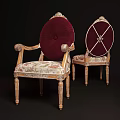 Elegant Classic Armchair With Red Velvet Round Back Carved Golden Wooden Armrests And Floral Seat