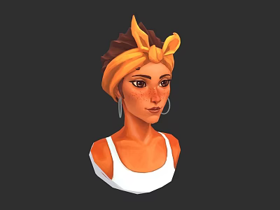 3D Model Woman With Orange Hair Yellow Turban Large Hoop Earrings White Tank Top 3d model