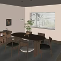 Middle Ancient Dining Table and Chair Middle Ancient Dining Table and Chair Combination Sideboard Green Plant Carpet 3d model