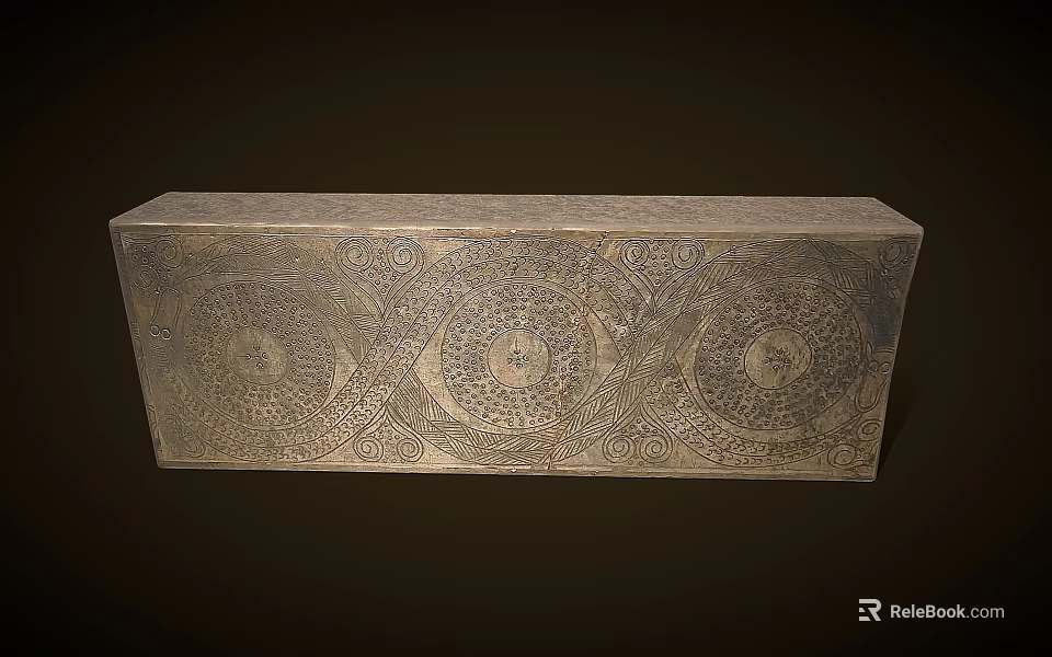 Antique Metal Box With Intricate Carvings Of Mythical Characters And Animal Figures 3d model 