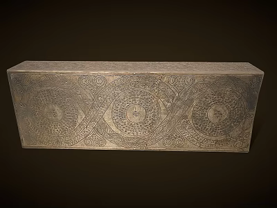 Antique Metal Box With Intricate Carvings Of Mythical Characters And Animal Figures 3d model