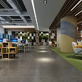 Modern Public Office Space With Open Layout Desks Computers Green Plants And Decorative Art