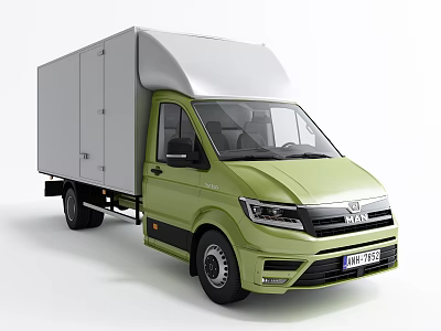 Green MAN Cargo Van With White Cargo Box On White Background 3d model
