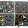 Wall Mounted Hardware Tools Display With Wrenches Pliers Screwdrivers And Toolboxes 3d model
