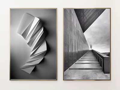 Black And White Abstract Art Prints With Golden Frame For Modern Wall Decor 3d model