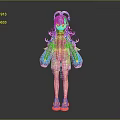 Game and Movie Character With Blue Green Long Hair White Blue Outfit And Pink Shoes