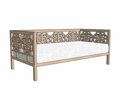 Chinese Style Multi Person Sofa With Carved Wooden Frame And White Cushion 3d model