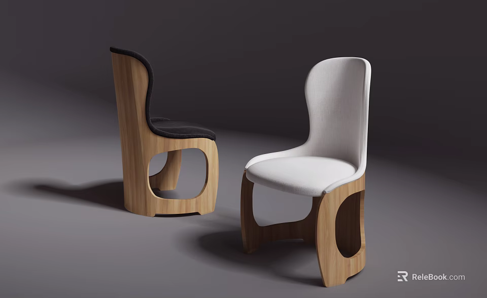 Modern Single Chair With Wooden Frame Black And White Upholstery Design 3d model 
