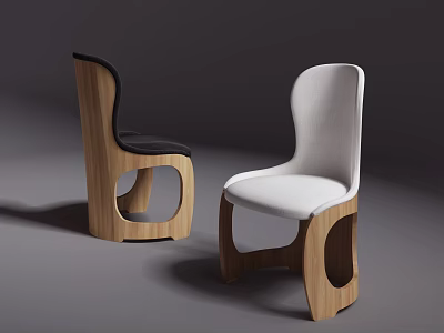 Modern Single Chair With Wooden Frame Black And White Upholstery Design 3d model
