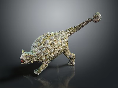 Armored Reptile With Thick Scaly Plates Open Mouth And Long Tail 3d model