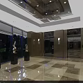 Elegant Modern Elevator Lobby Interior Design With Marble Floor And Decorative Sculptures