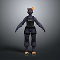 Cat Shaped Tactical Character With GIGN Logo Black Gear And Orange Ears Paws