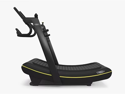 Curved Treadmill Fitness Equipment Modern Black Design With Yellow Accents For Gym And Home 3d model