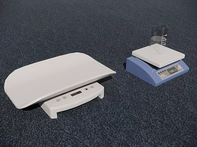 Medical Devices Professional Electronic Scales in White and Blue with Transparent Container 3d model