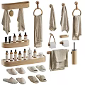 Washing Daily Products With Soft Towels Bath Bottles Wooden Trays And Slippers