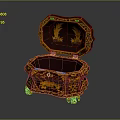 Ornate Octagonal Decorative Box With Gold Dark Color Intricate Carvings And Open Lid