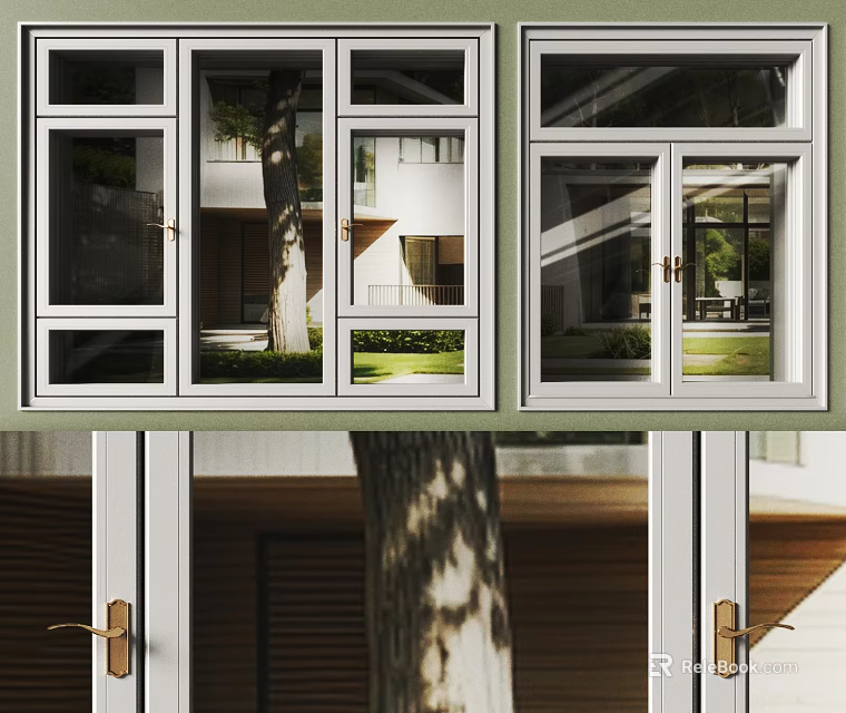 Modern Casement Windows With White Frames And Natural Outdoor Views 3d model 