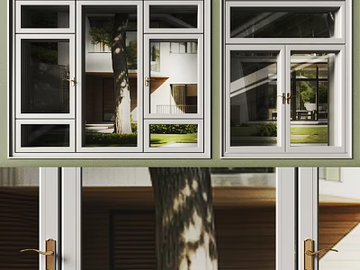 Modern Casement Windows With White Frames And Natural Outdoor Views 3d model