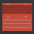 Red Metal Toolbox Furniture With Open Perforated Lid And Multiple Drawers