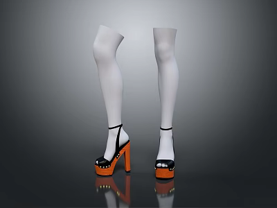 Cat Wearing White Stockings And Black High Heels With Orange Heels 3d model