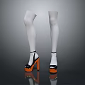 Cat Wearing White Stockings And Black High Heels With Orange Heels