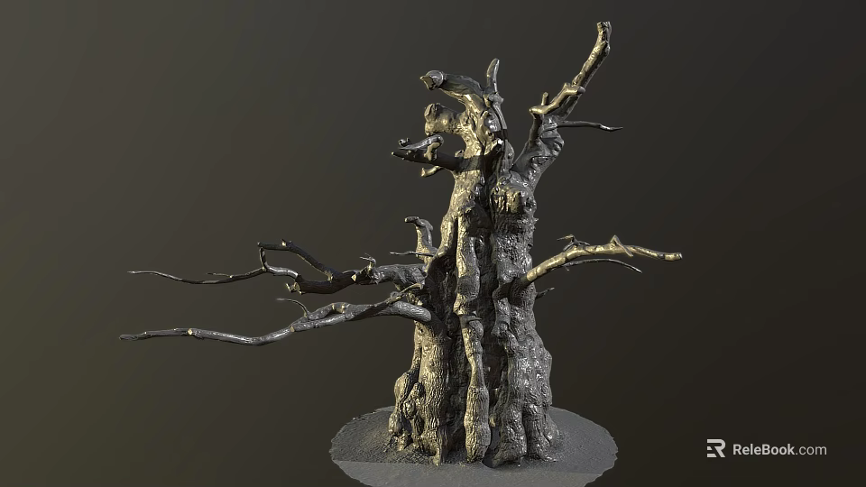 Artistic Stone Wood Tree Sculpture With Intricate Branches And Sturdy Base 3d model 