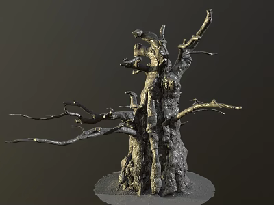 Artistic Stone Wood Tree Sculpture With Intricate Branches And Sturdy Base 3d model