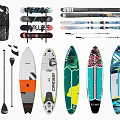 Colorful Stand Up Paddleboards Paddles Snowboards And Backpack Sports Equipment Collection