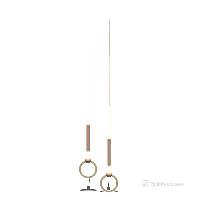 Modern Minimalist Chandelier Design With Two Hanging Rods And Metallic Cylindrical Shades 3d model 