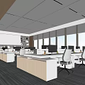 Public Office Space Featuring Modern Open Layout Large Windows Ergonomic Chairs And Computer Workstations 3d model