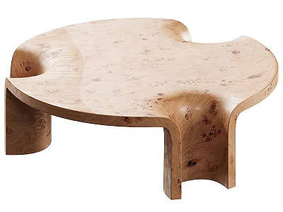 Natural Wooden Round Coffee Table With Light Wood Grain And Unique Burl Design 3d model
