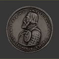 Detailed Historical Portrait Sculpture Carving On Ancient Metal Coin With Armor And Inscriptions