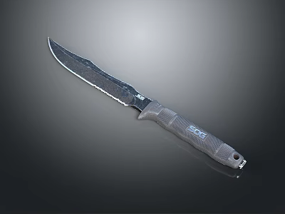 Tactical Military Knife With Serrated Sharp Blade And Gray Textured Grip Handle 3d model