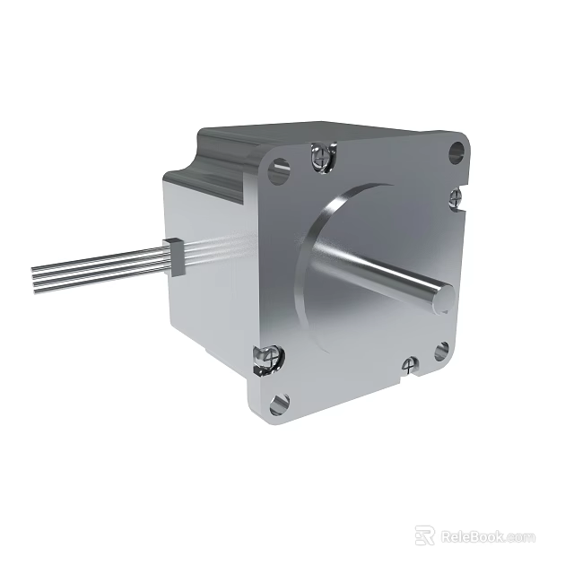 Stainless Steel Stepper Motor With Metal Housing Shaft And Connecting Wires 3d model 