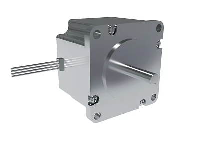 Stainless Steel Stepper Motor With Metal Housing Shaft And Connecting Wires 3d model