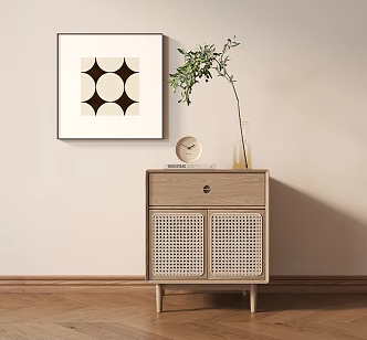 Side Cabinet Entrance Cabinet Green Plant Ornaments Hanging Painting 3d model