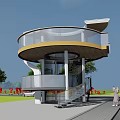 Modern Garden Landscape Featuring Circular Glass Wood Observation Structure With Lawn And Trees