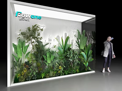 Dowone Space Creative Window Display With Lush Green Plants Vertical Garden And City Silhouette Decorations 3d model