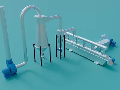 Industrial Equipment with Conical Vessel Metal Pipes Support Stands and Connecting Parts 3d model