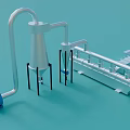 Industrial Equipment with Conical Vessel Metal Pipes Support Stands and Connecting Parts