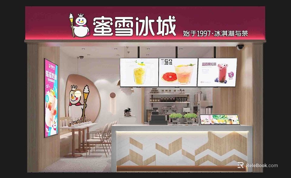 Modern Bubble Tea Shop Interior Design With Counter Menu Screens Ice Cream And Tea 3d model 