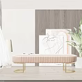 Pink Stitched Sofa Bench With Gold Metal Legs In Modern Interior