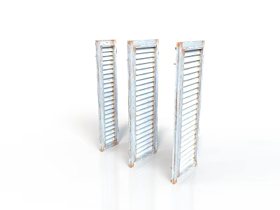 Three Vertical Wood And Stone Grilles With Decorative Design Structure 3d model